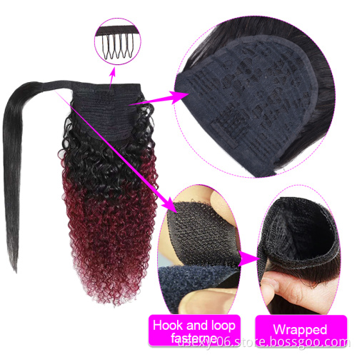 Best Quality Curly Ponytail Human Hair Wholesale Virgin Brazilian Ombre Color 30 99J Drawstring Ponytail Hair Extension